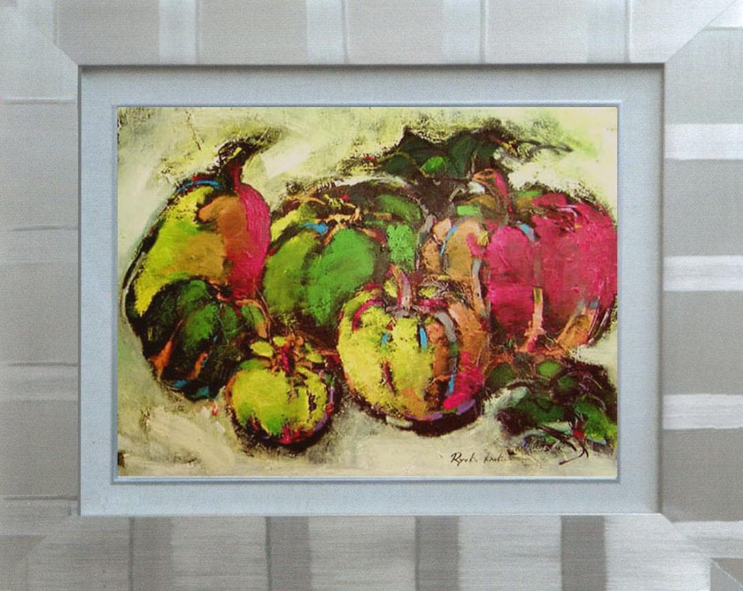 油絵 菅家令子絵 絵画インテリア額付(黒) uF6-061404 静物 かぼちゃ