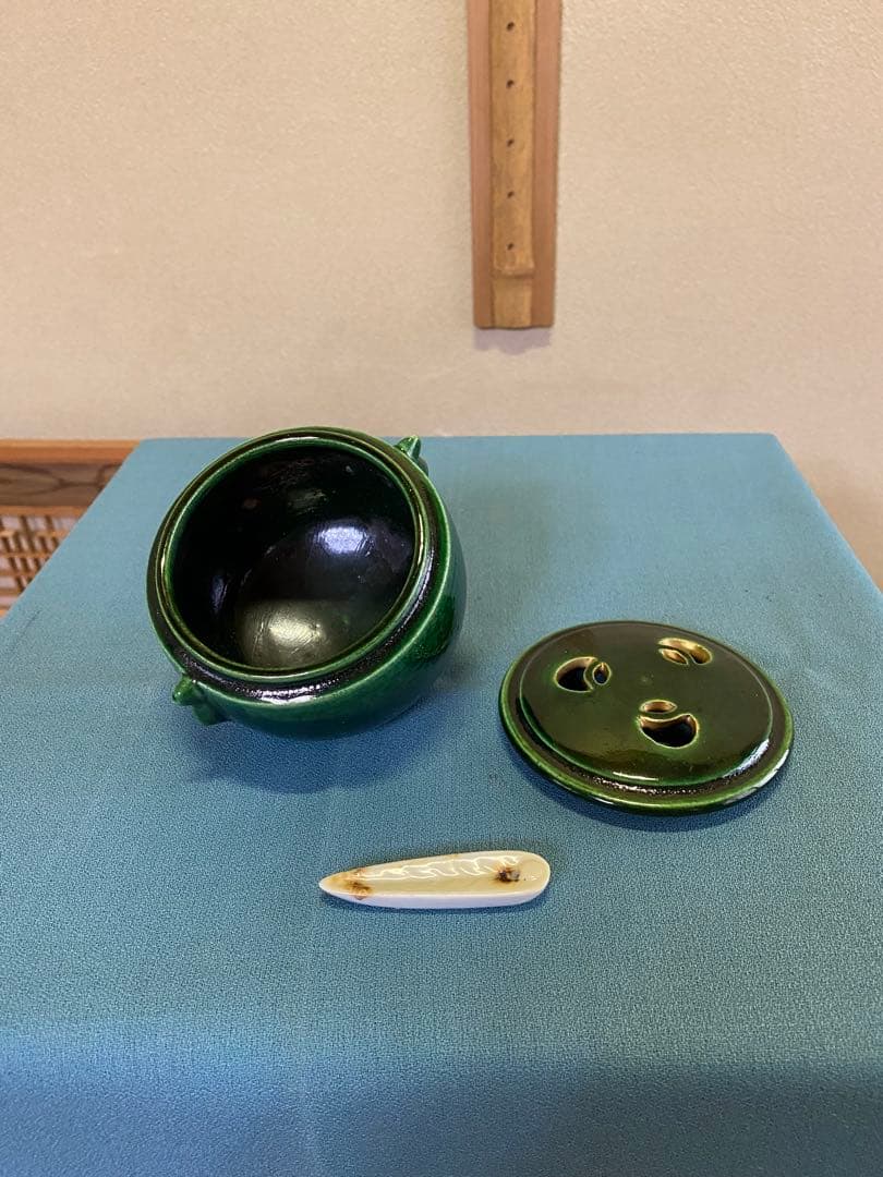 茶道具/三ツ具足 青楽 利休忌 松楽窯