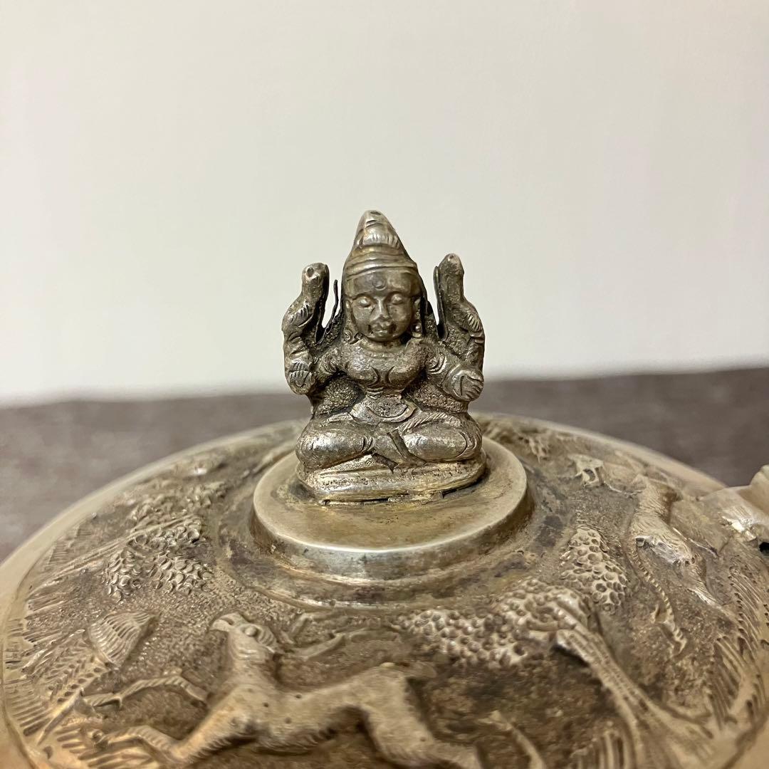 銀打出彫刻茶器　巌月庵所蔵　銀細工　骨董　奈良蔵出し　古玩　アンティーク　銀瓶