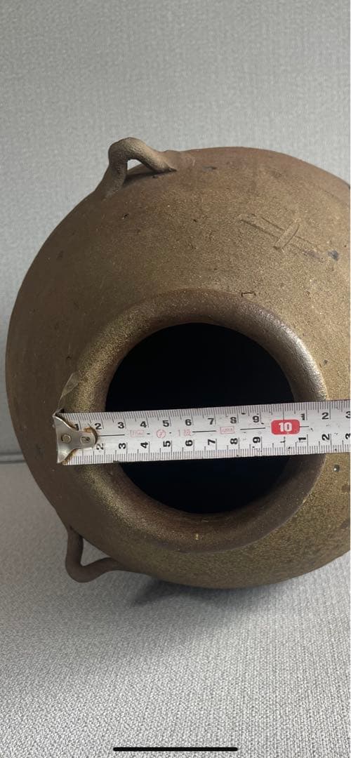 【備前焼、三耳壺、花器中壺、骨董品アンティーク、箱無し。