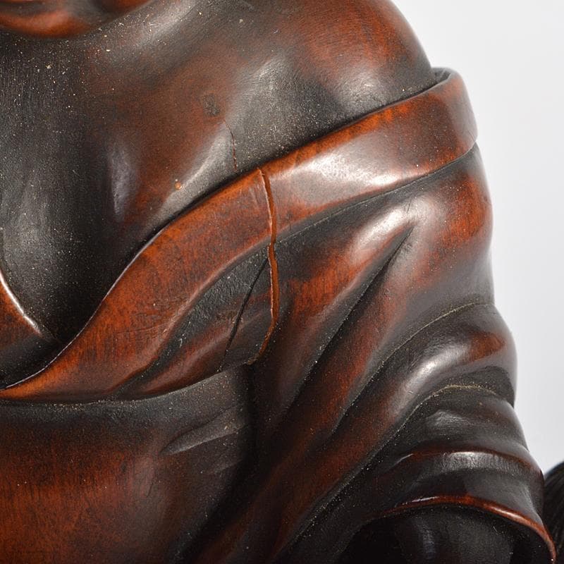 中国　唐木紫壇彫刻　母子像　置物　在銘　V　R5162