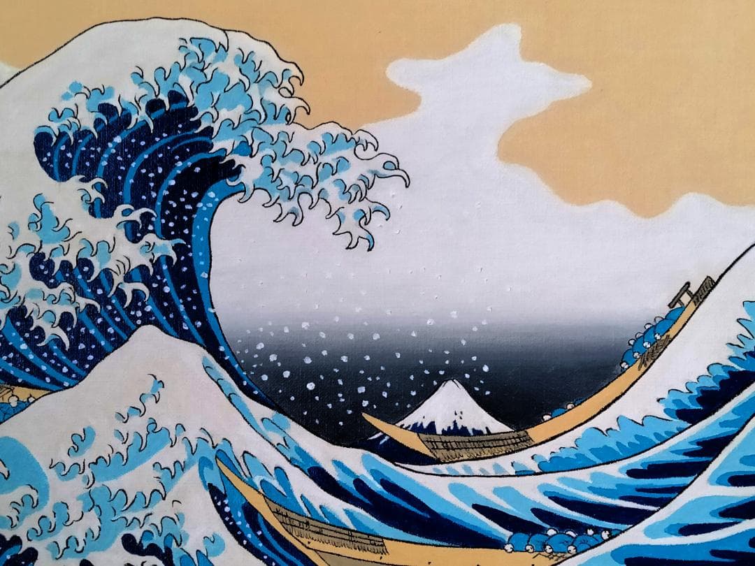 ★葛飾北斎富嶽三十六景・肉筆油彩画・新品額付き