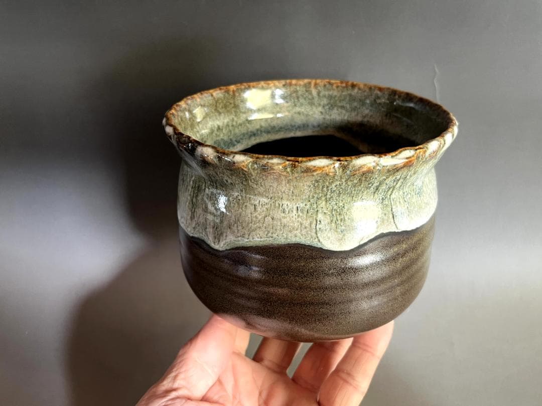 建水■高取釉建水 森岡嘉祥 作家物 共箱 お茶道具 古美術 時代物 骨董品■