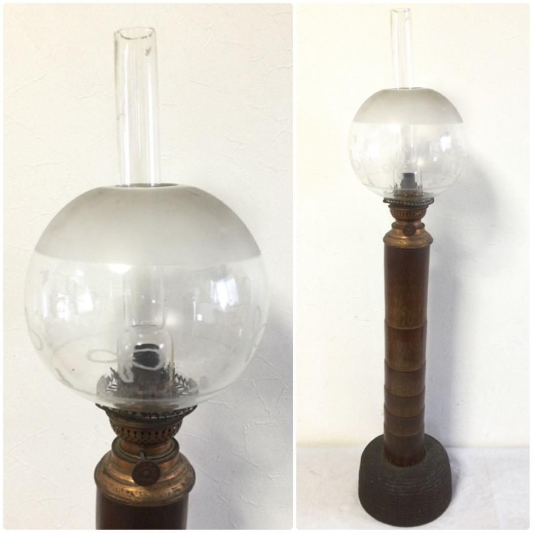 大正レトロ オイルランプ 竹筒台 座敷ランプ 丸ホヤ M