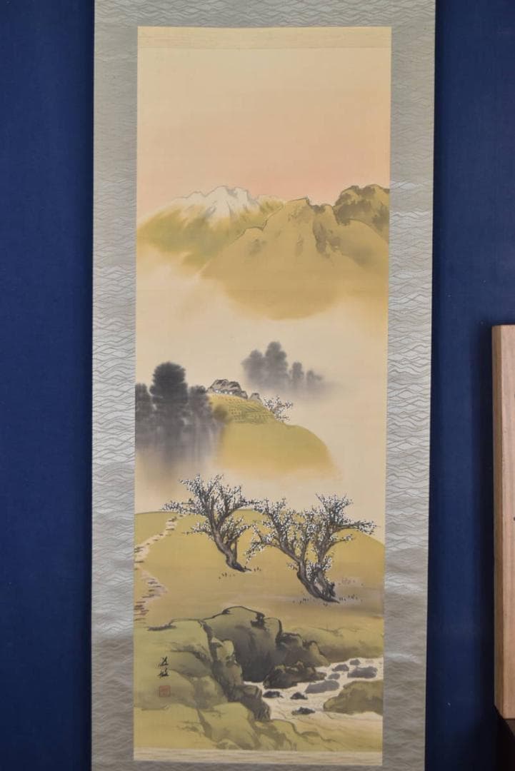 【真作】江坡/田家早梅図/山水梅花図/掛軸/名家伝来/AA-918