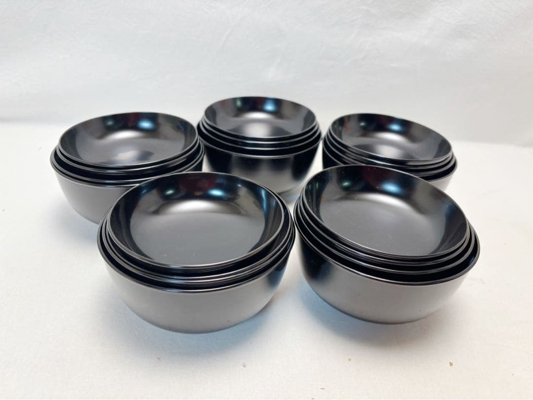 懐石道具 木製黒真塗 四つ椀 5客揃え 吸い物椀 汁椀 小丸椀 箱無