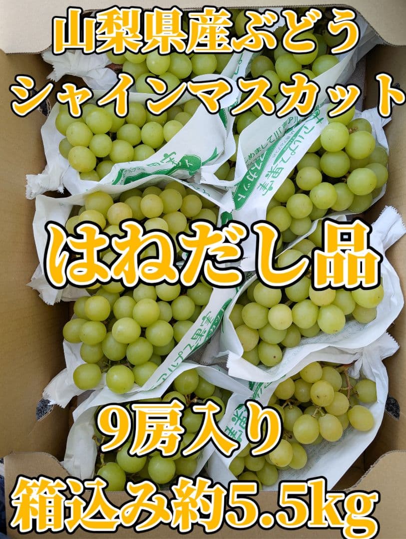 山梨県産ぶどう　シャインマスカット　9房入り　箱込み約5.5kg