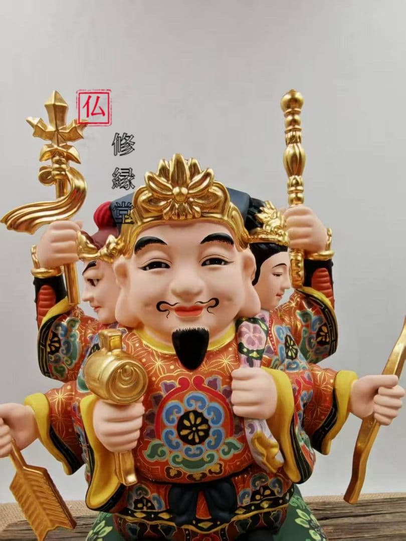 【修縁堂】30CM大きいサイズ 三面 塗り絵です 大黒天 古美術品