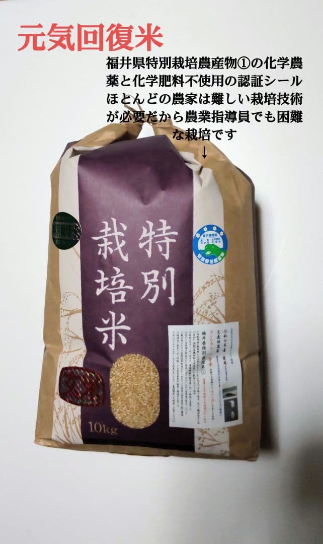 手取り除草は全国で１人だけ ７年産コシヒカリ 元気な玄米10kg農薬等不使用