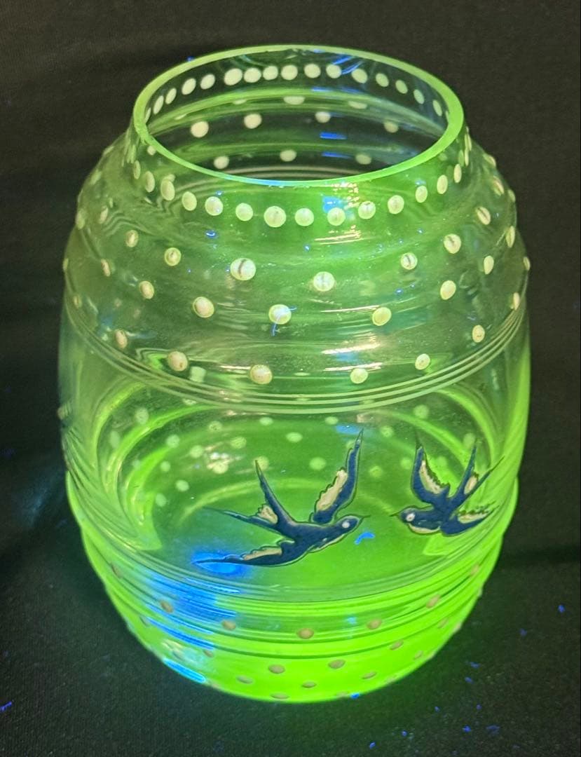 1840年代　アールデコエナメル彩燕紋小瓶　ウランガラス　アンティーク0907