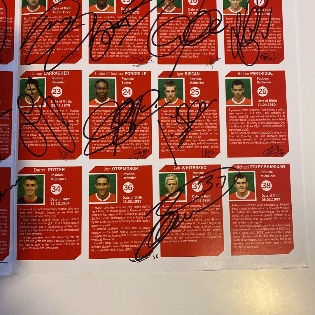 リヴァプール　2003-2004 直筆サイン入り ポスター　証明書付