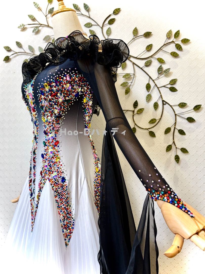 新品★ダンスドレス★スタンダード★社交ダンス★競技会★パーティー★白グレー黒