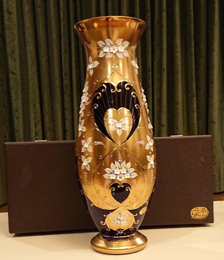 花瓶  青 ボヘミア　52㌢