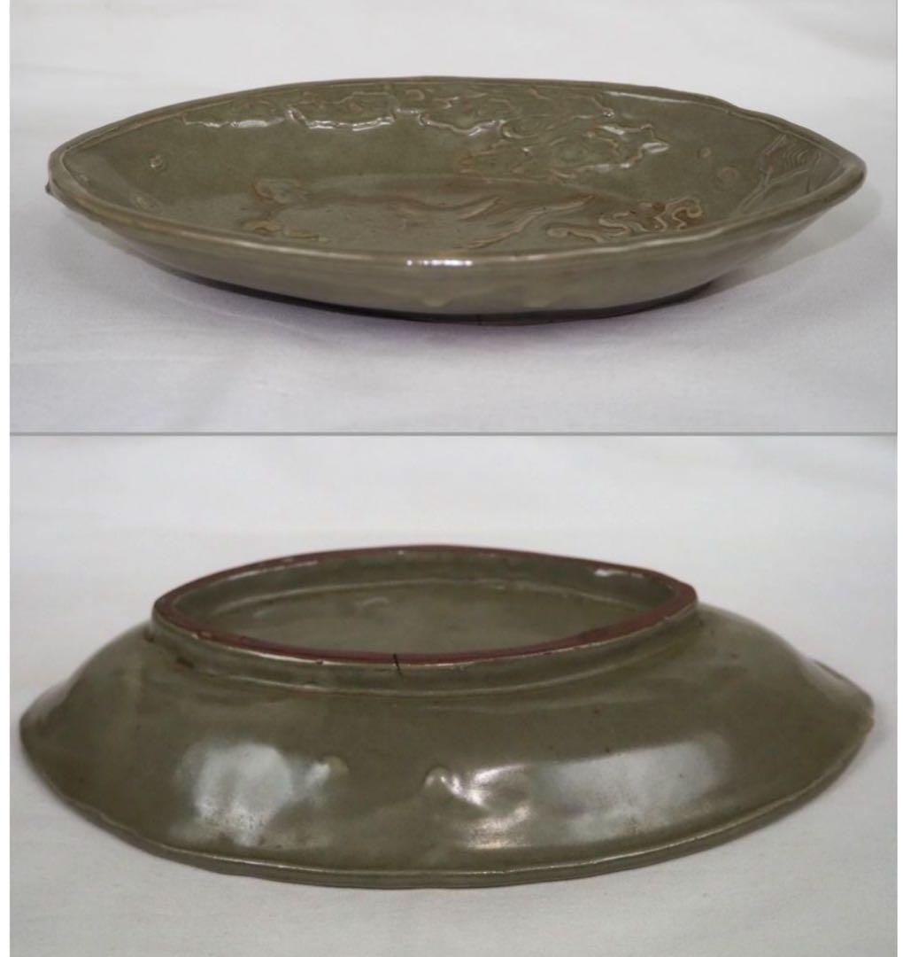 送料無料　【金富士】天龍寺青磁亀文皿　19×11.5ｃｍ　③