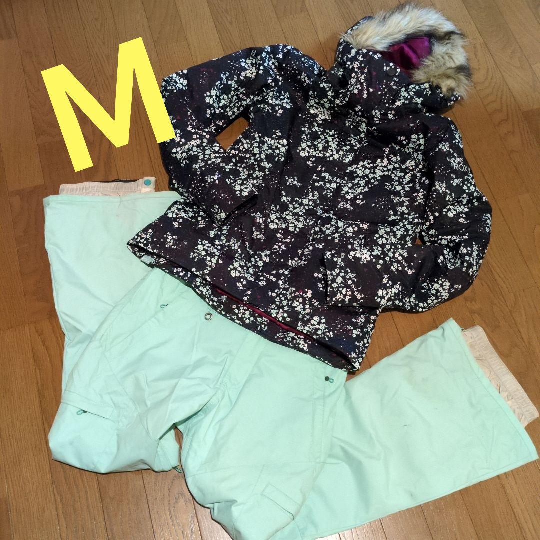 ROXY　スノボウェア　上下セット　Ｍ　小花柄　ブラック　ミントグリーン