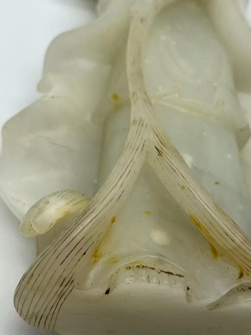 清乾隆時代 和田白玉観音　白和田玉彫り　仏教用品　仏像　唐物(A-96)