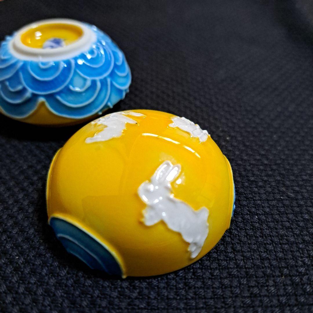 波うさぎ香合　交趾　平安3代高島洸春造　箱有り