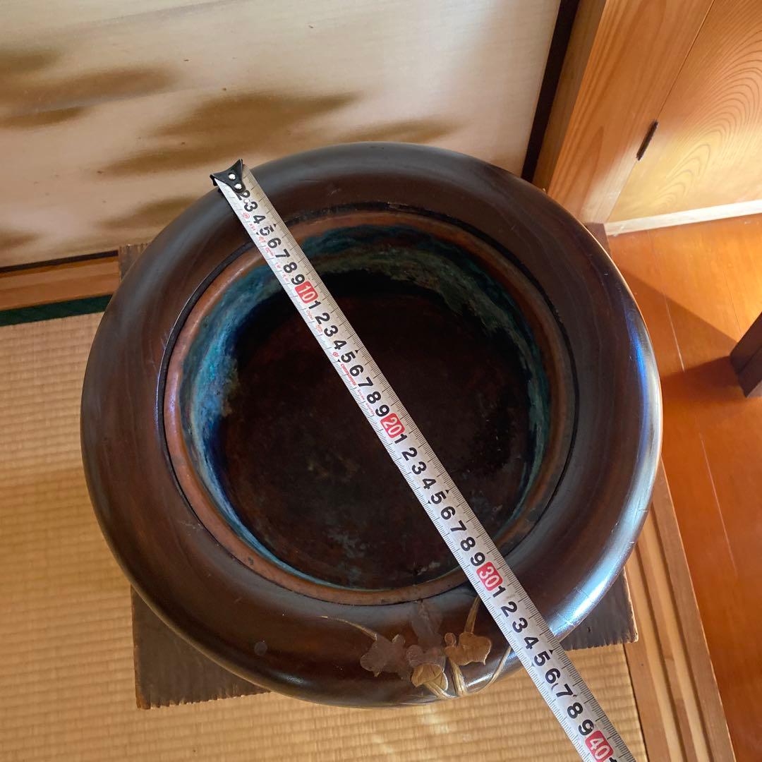 骨董　火鉢　アンティーク　あやめ蒔絵火鉢　花菖蒲　螺鈿細工　花柄　金彩　木製