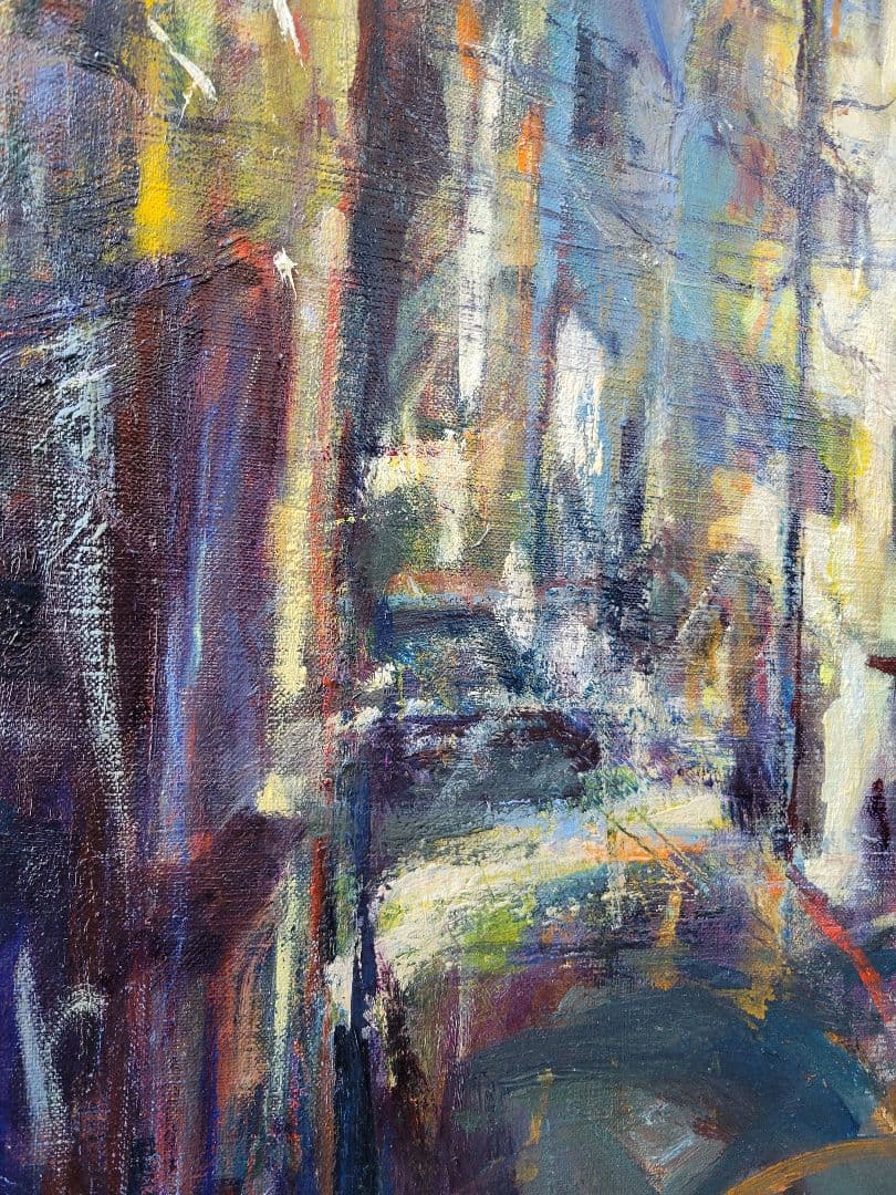 No.9 都市風景 油彩画 大きめ 金色フレーム付き