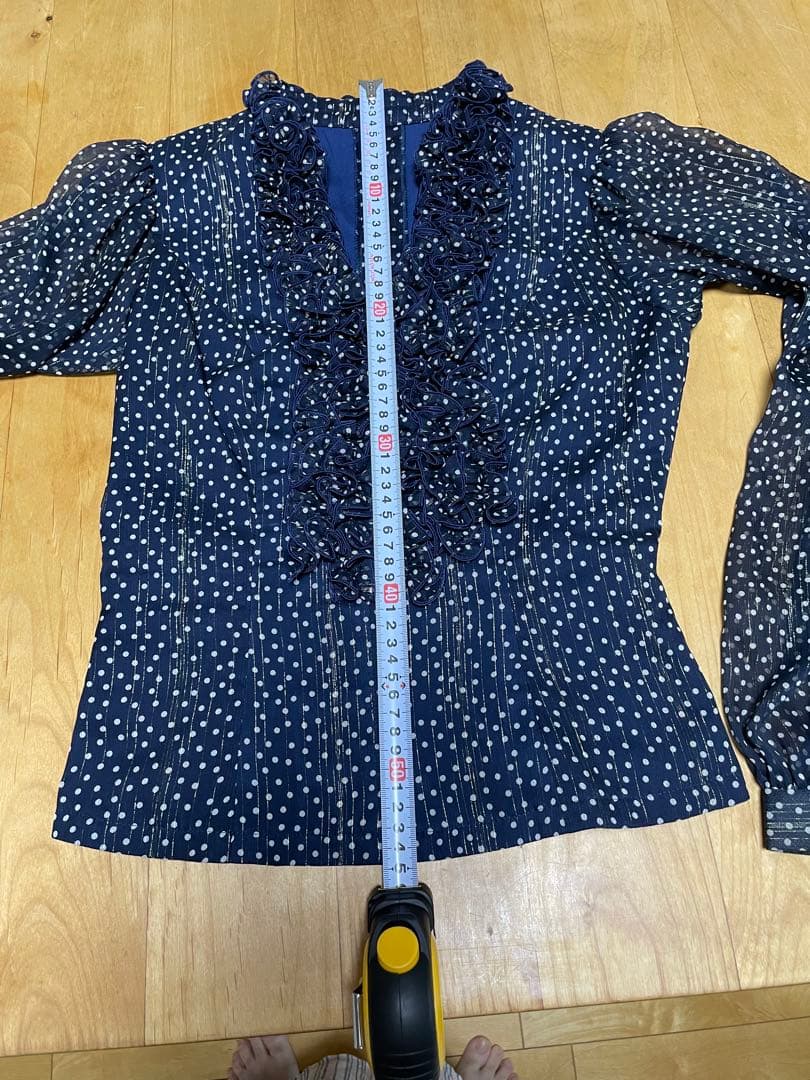SONIA JOHNES ネイビー ドット柄 長袖ブラウス 【サイズ3表記】
