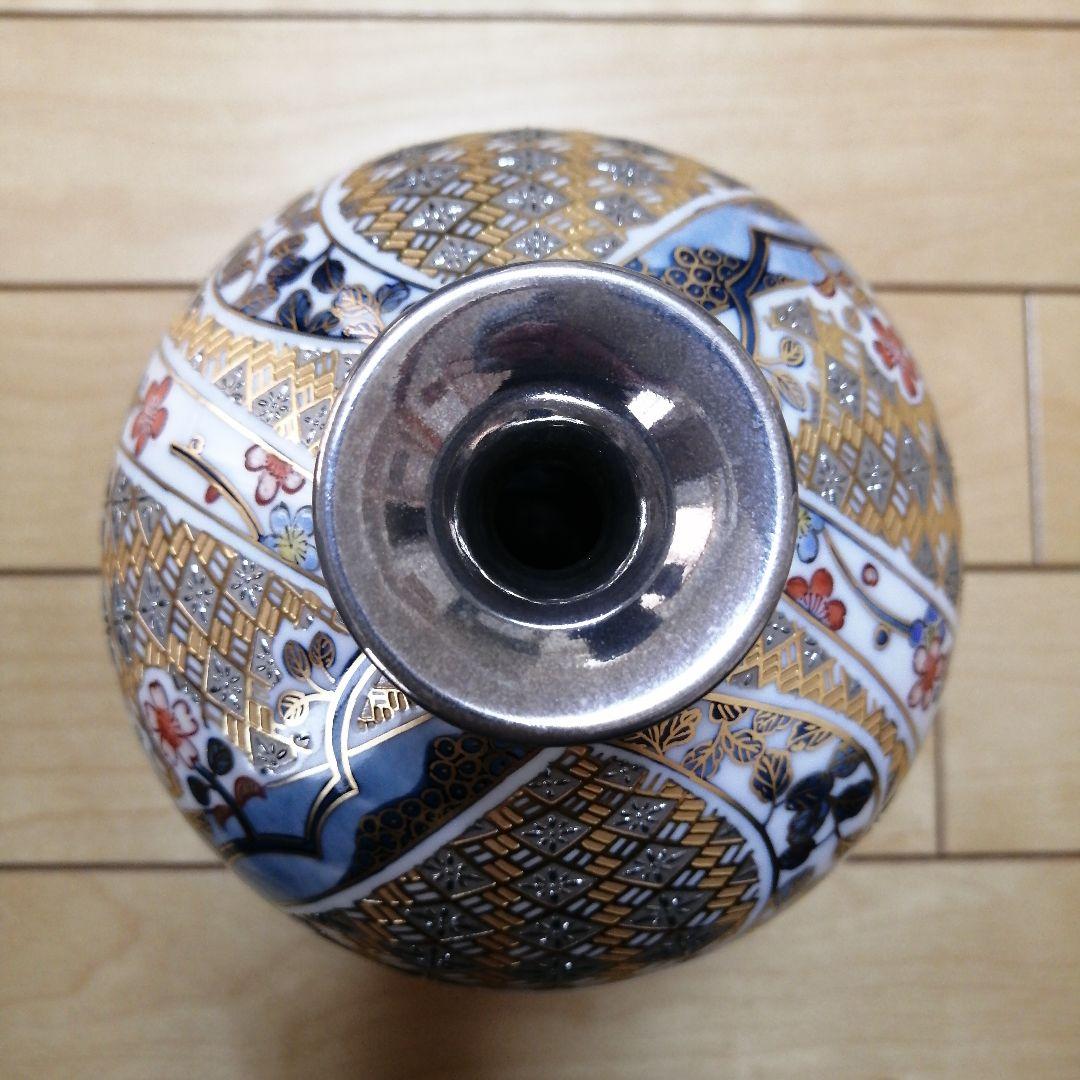 山本一洋　純プラチナ彩　琳派風菖蒲図　花瓶