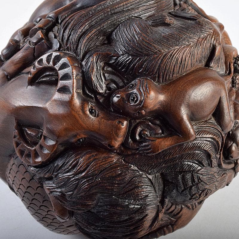 唐木彫刻　中山銘　十二支　丸玉　置物　V　R9190