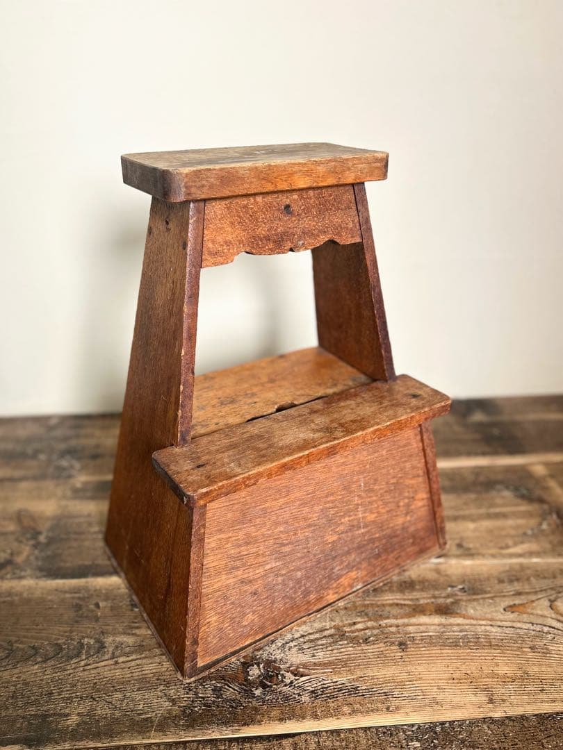 昭和 無垢材 踏み台 収納付き 大工道具 古家具 木製 スツール 作業台
