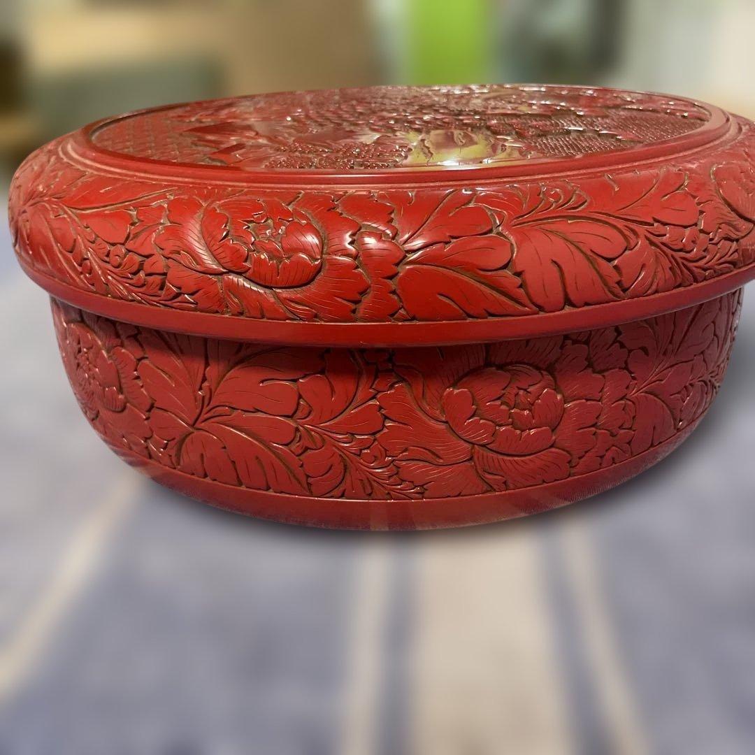 漆塗り茶櫃　村上木彫堆朱　川村庚堂作