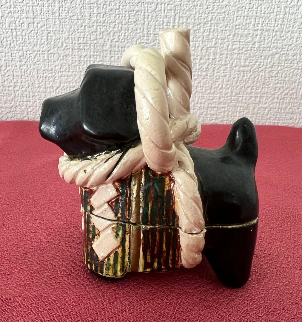 後楽園 残夢軒 御庭焼 三代窯元: 坡石 干支 戌香合 箱付き 茶道具 縁起物