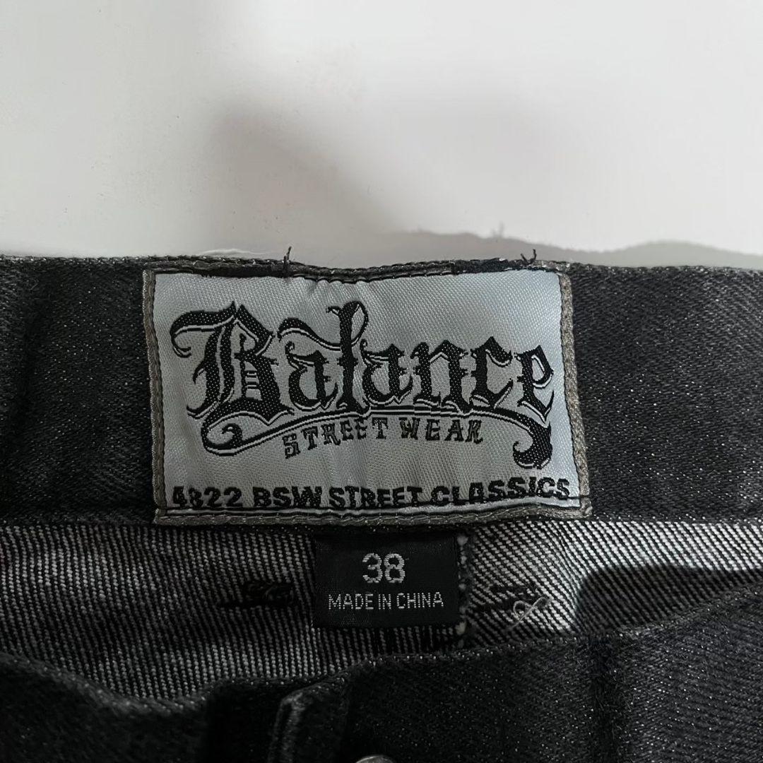 00s バランスストリートウェアワイドブラックデニムパンツロゴ刺繍BALANCE
