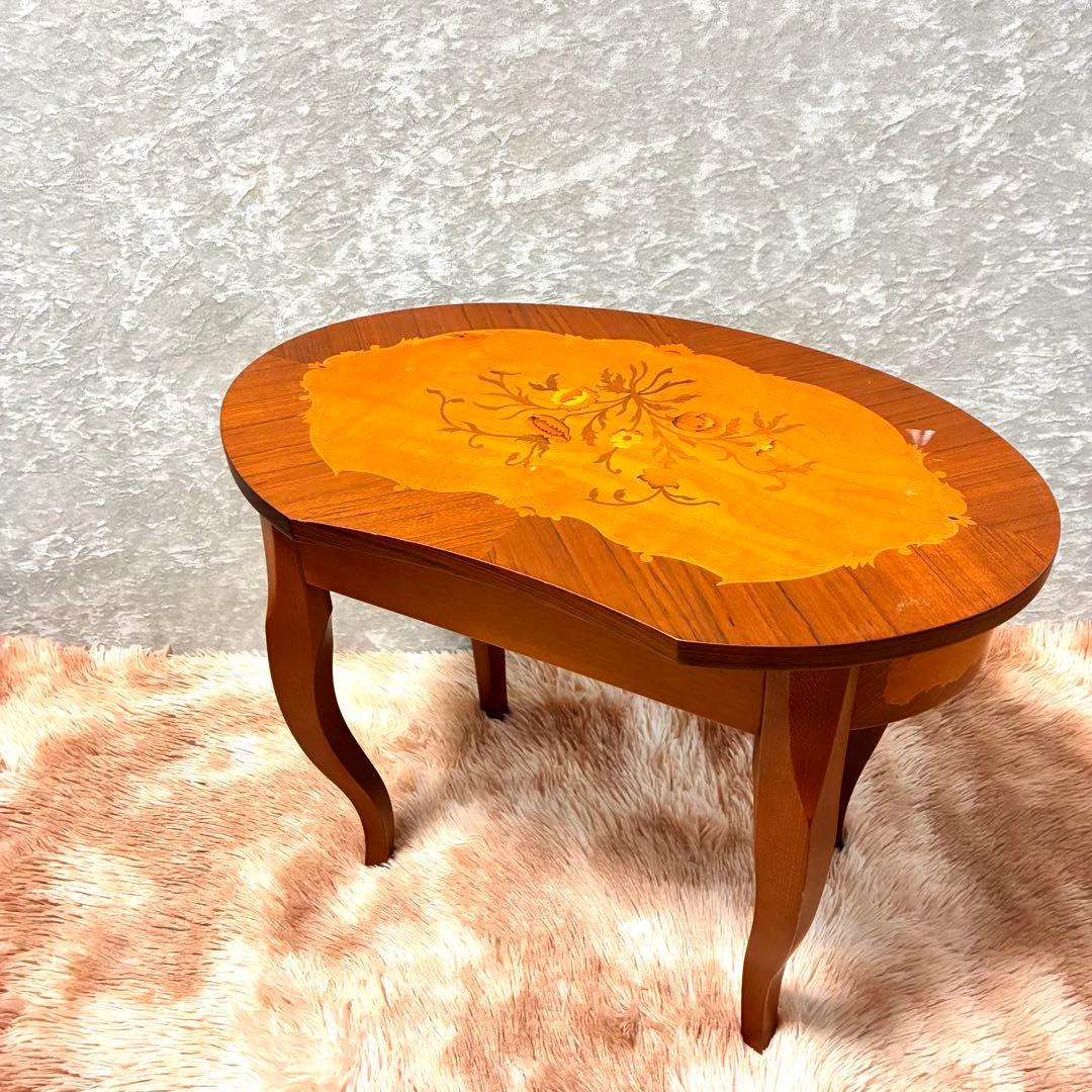 イタリア製 アンティーク調 象嵌風 サイドテーブル コーヒーテーブル ネコ脚