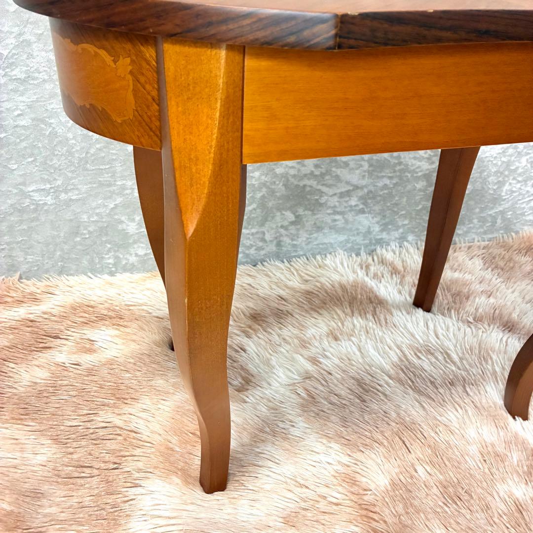 イタリア製 アンティーク調 象嵌風 サイドテーブル コーヒーテーブル ネコ脚