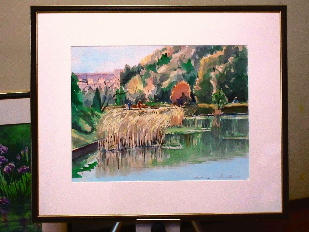 風景 水彩画 額装済み F６号