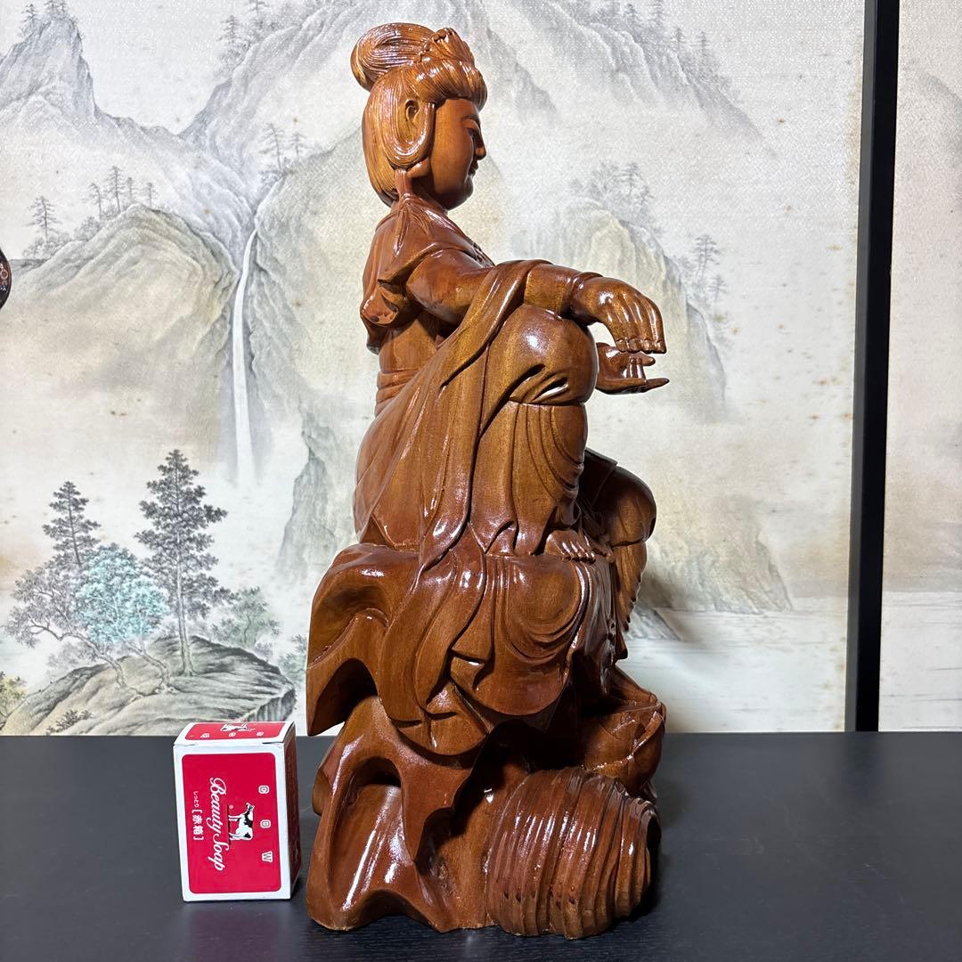 大型 観音菩薩 坐像　木彫　仏像 彫刻　開運　風水　置物　縁起物　インテリア