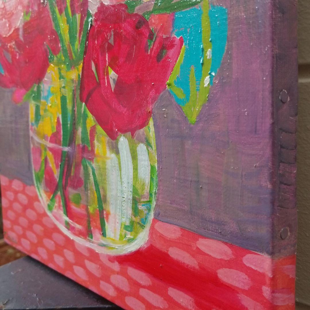 油絵　専用　透明感のある花瓶のお花　抽象画