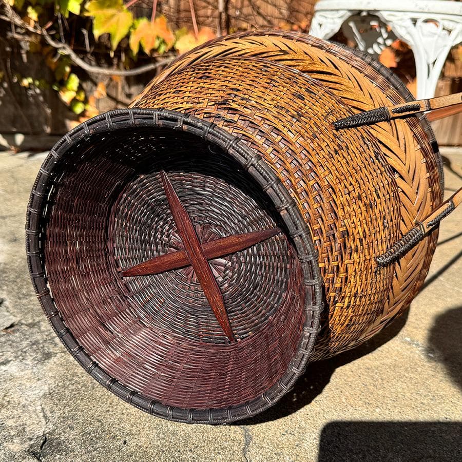 達磨牡丹籠 ダルマボタン籠 網代 茶道具 生花 中国 大花入 高さ約93cm