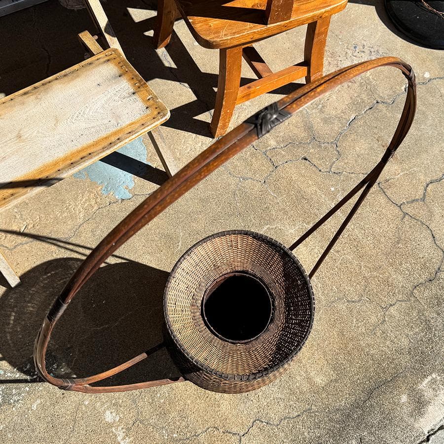 達磨牡丹籠 ダルマボタン籠 網代 茶道具 生花 中国 大花入 高さ約93cm