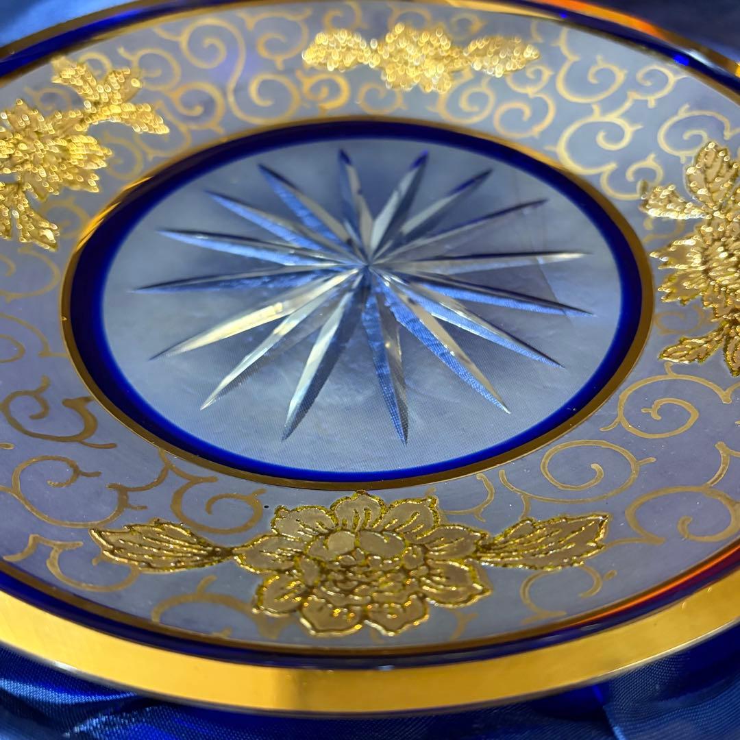 旧チェコ製 ボヘミア 鉛クリスタル 金彩 飾皿 24.5cm 箱付