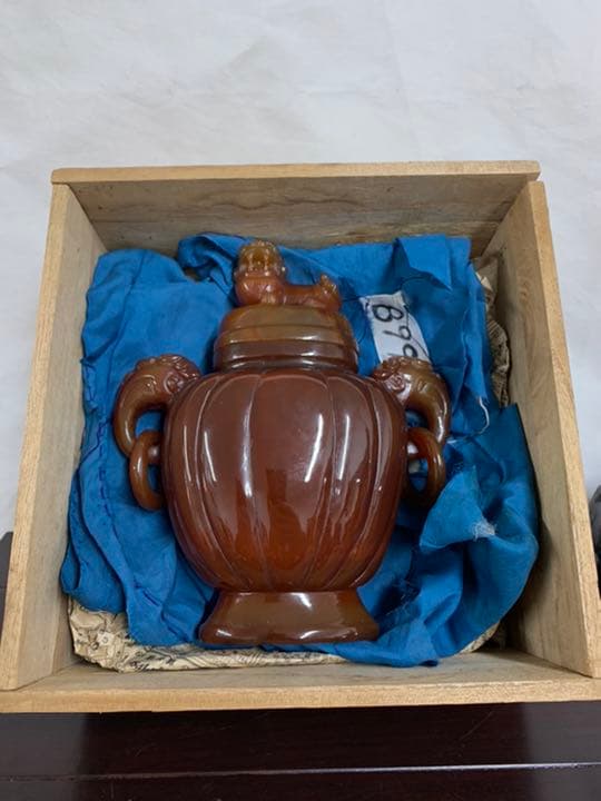 中国古美術　清時代紅瑪瑙香炉 ：共箱、木箱　購入価格：300.000円 XG01