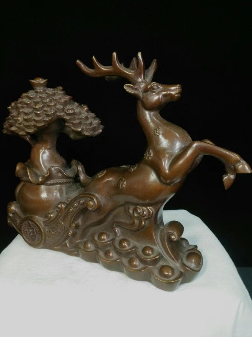 中国古美術品·旧蔵純銅器·一路生财·细密彫·純手作り·高浮彫·文房置物·風水開運