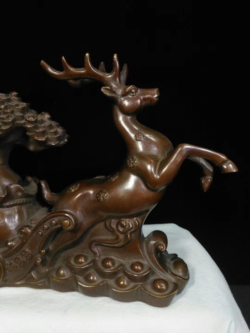 中国古美術品·旧蔵純銅器·一路生财·细密彫·純手作り·高浮彫·文房置物·風水開運