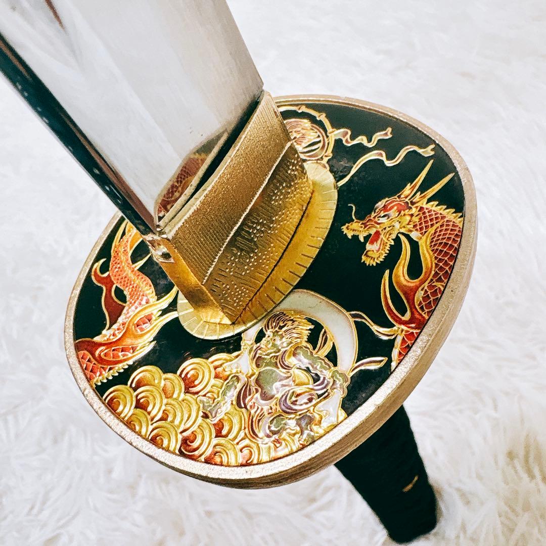 ✨希少品✨ 模造刀 日本刀 風神 雷神 龍 虎 黒鍔 鞘 武具 武器 刀 剣