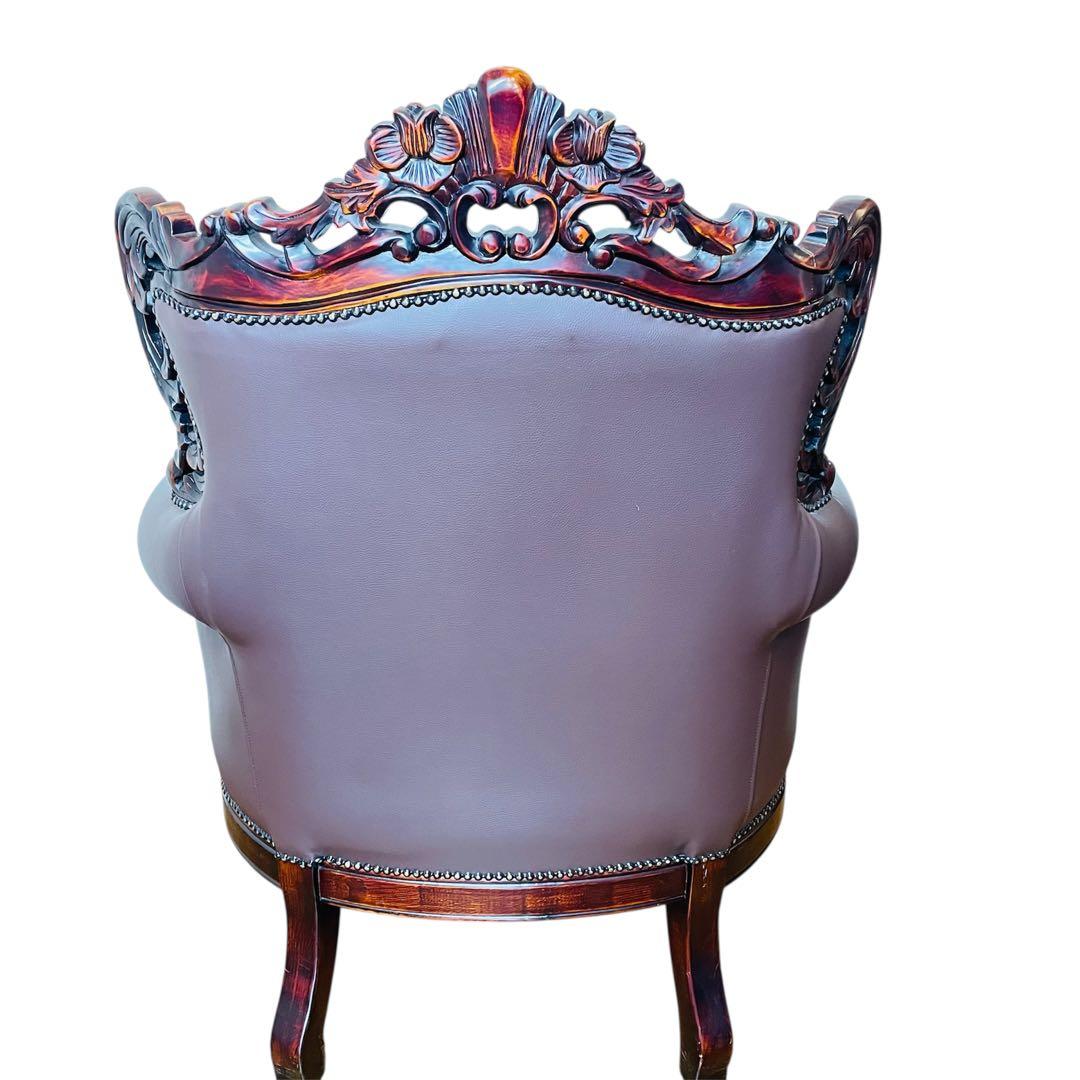 高級 アームチェア ソファ クラシック ヨーロピアン 1人掛け 鋲打ち 彫刻 革