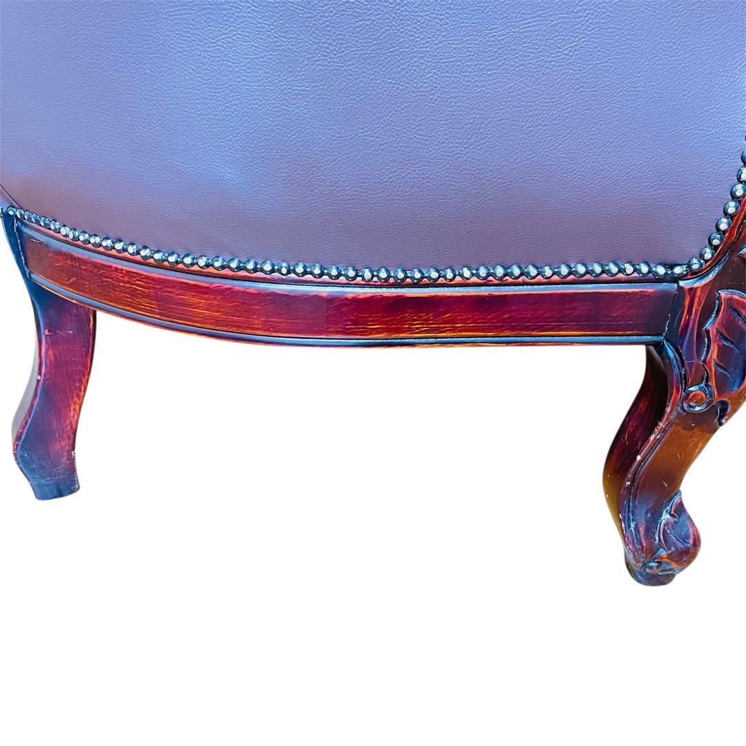 高級 アームチェア ソファ クラシック ヨーロピアン 1人掛け 鋲打ち 彫刻 革