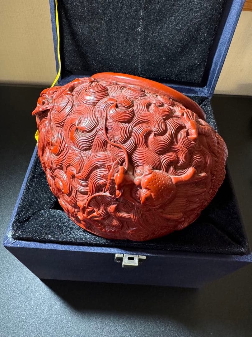 清朝宮廷様式の彫漆・龍文様 彫漆 天然木 漆芸 漆工芸 木地 彫漆 彫漆