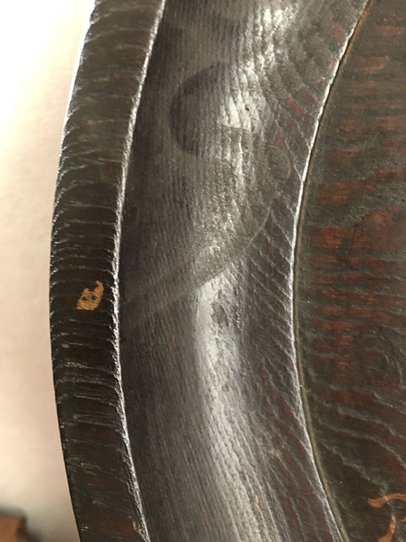 時代 くりぬき盆 遊鳥雲松紋 在銘