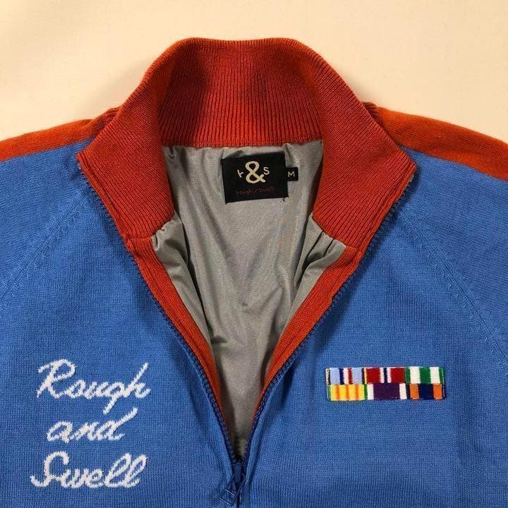 ラフアンドスウェル★ダブルジップ ウール混 ニット ジャケット★ライトブルー M