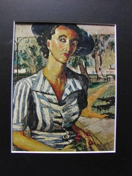 作者不詳、帽子をかぶった婦人、希少な額装用大判画集画