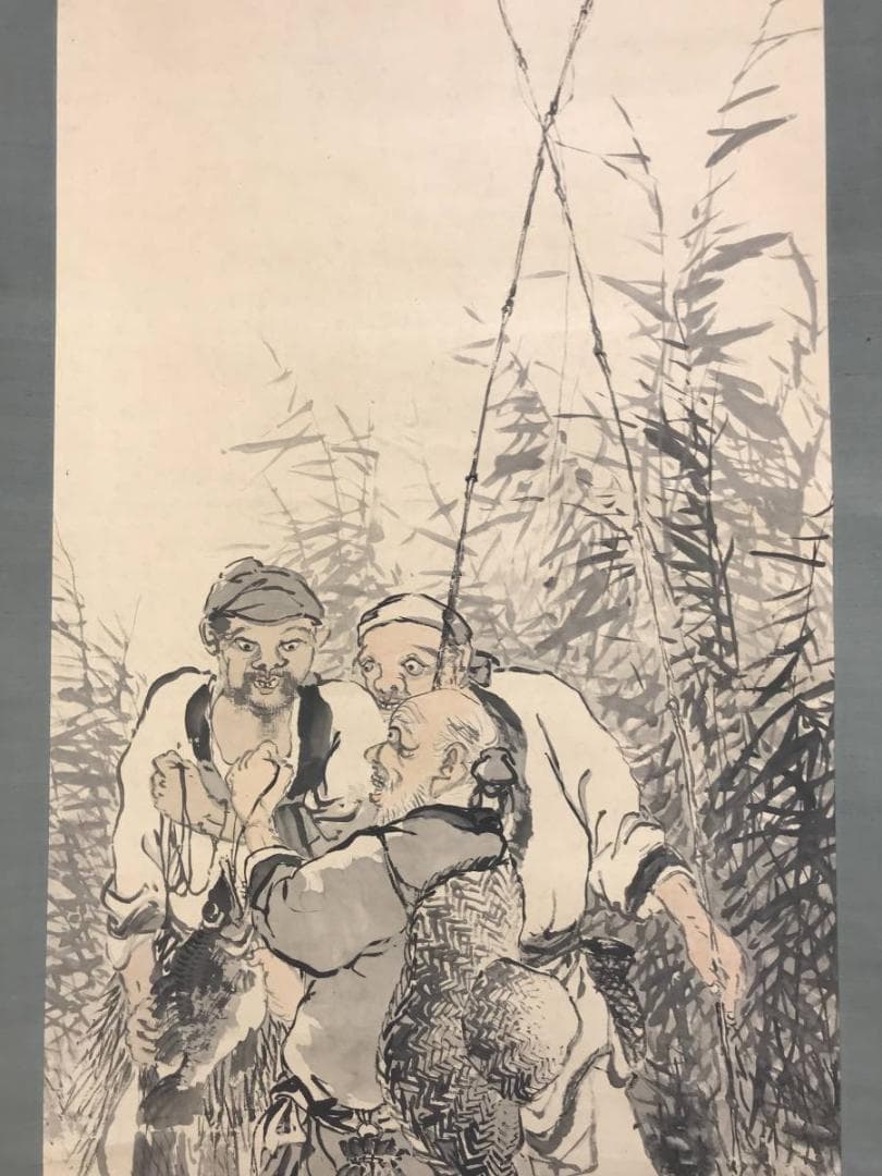 【真作】矢部楳堂/漁夫称賛図/釣人図/人物図/掛軸/名家伝来/AD-725