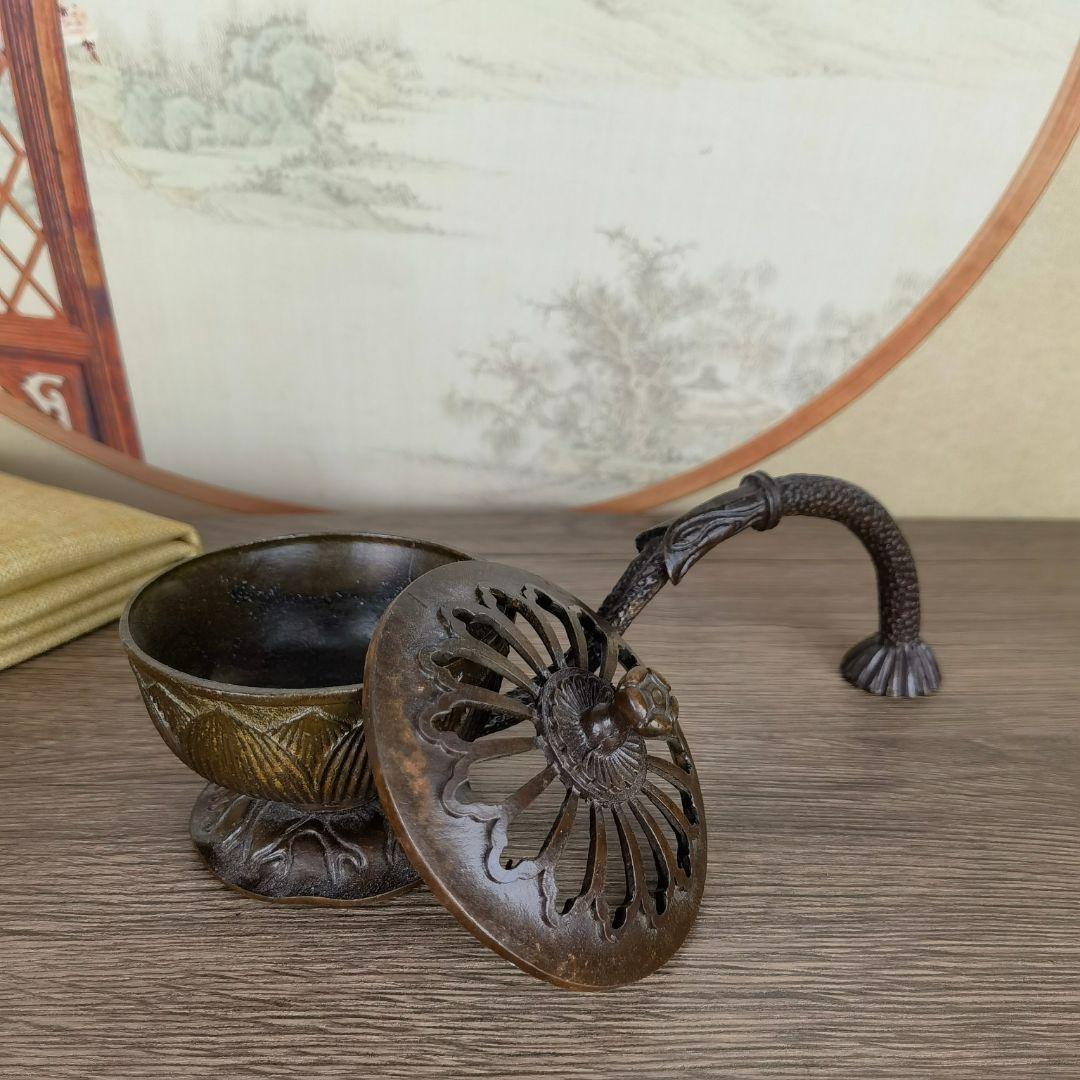 銅 細工 香炉 手持ち蓮華炉 盤香炉 装飾品 工芸品 置物
